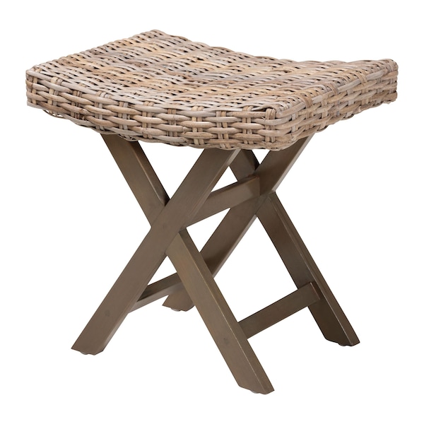 Bali & Pari Hayate Bohemian Grey Kubu Rattan and Mahogany Wood Ottoman Footstool 245-13713-ZORO - main